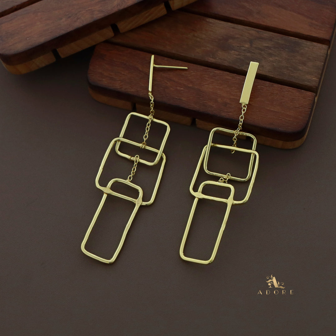 Golden Square And Rectangle Stack Earring