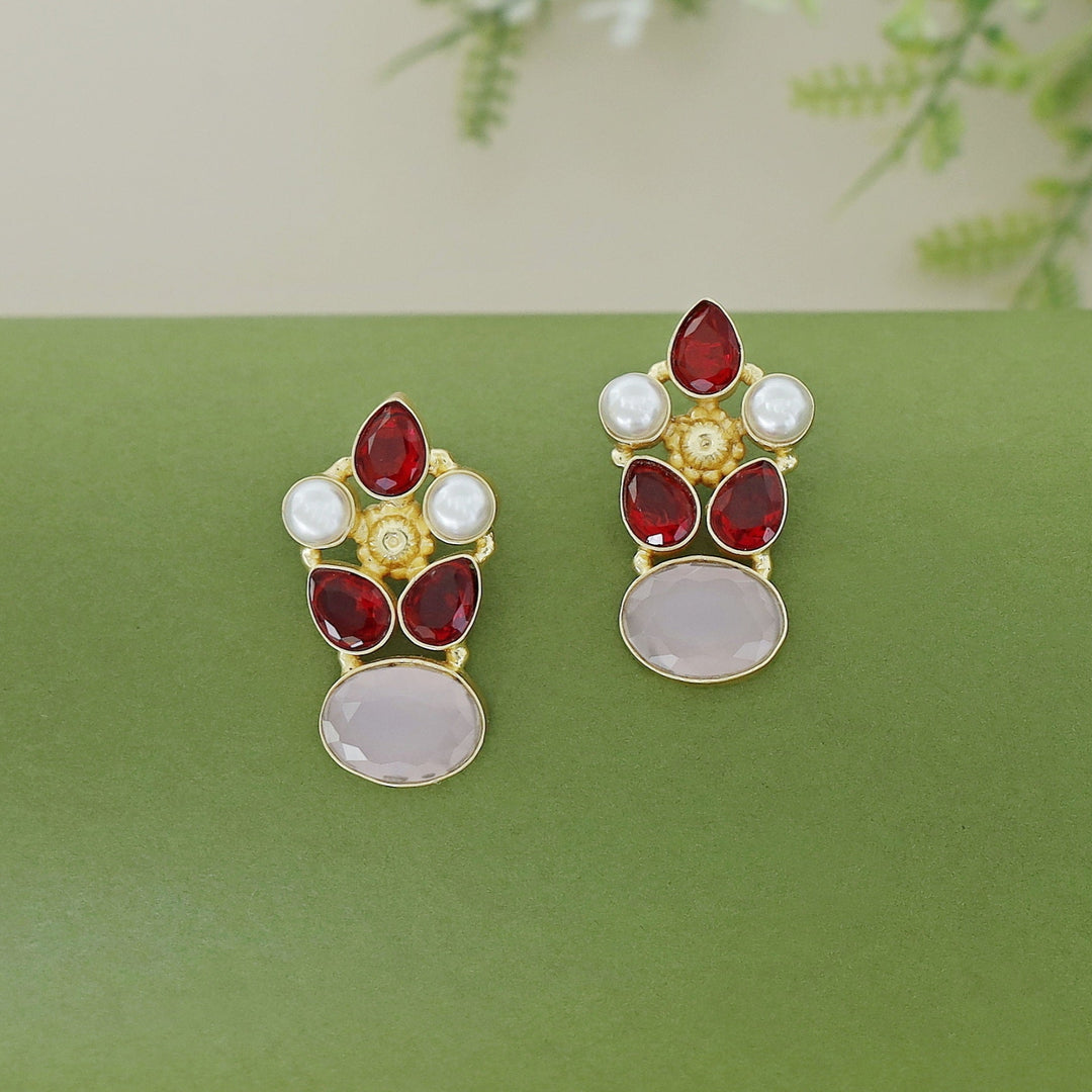 Reesha Drop + Oval Glossy Stone Pearl Earring