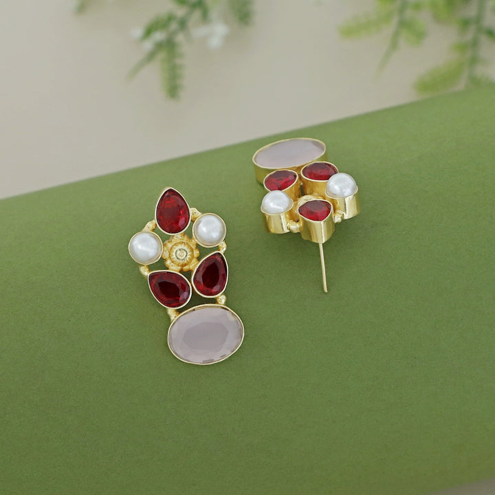 Reesha Drop + Oval Glossy Stone Pearl Earring