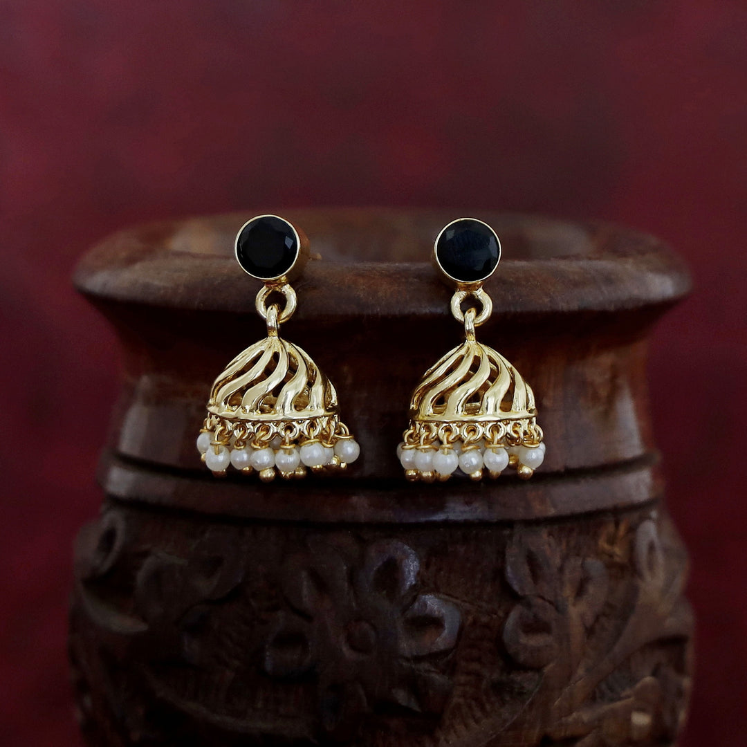 Mithila Golden Pearl Glossy Jhumka