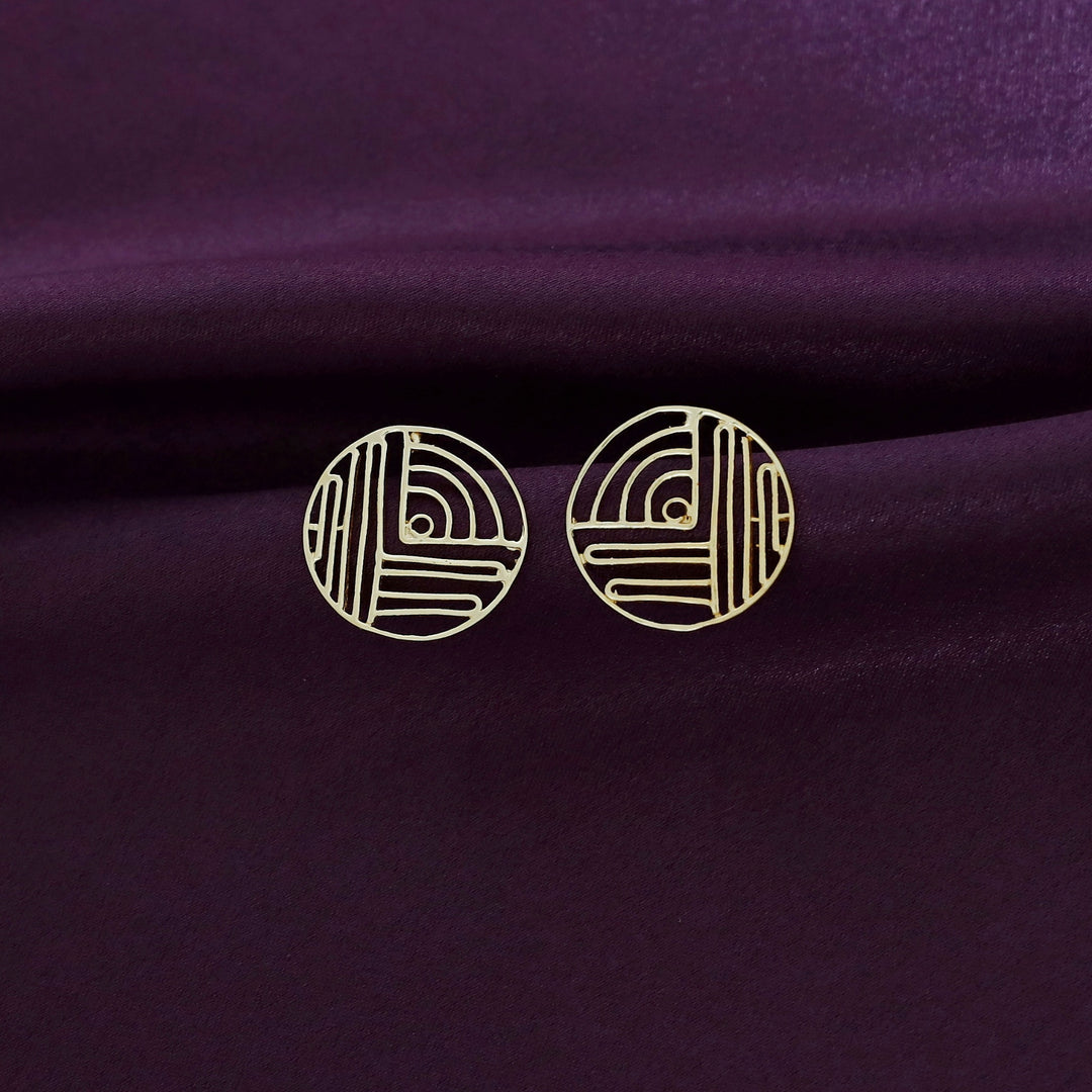 Golden Geometric Circle Earring