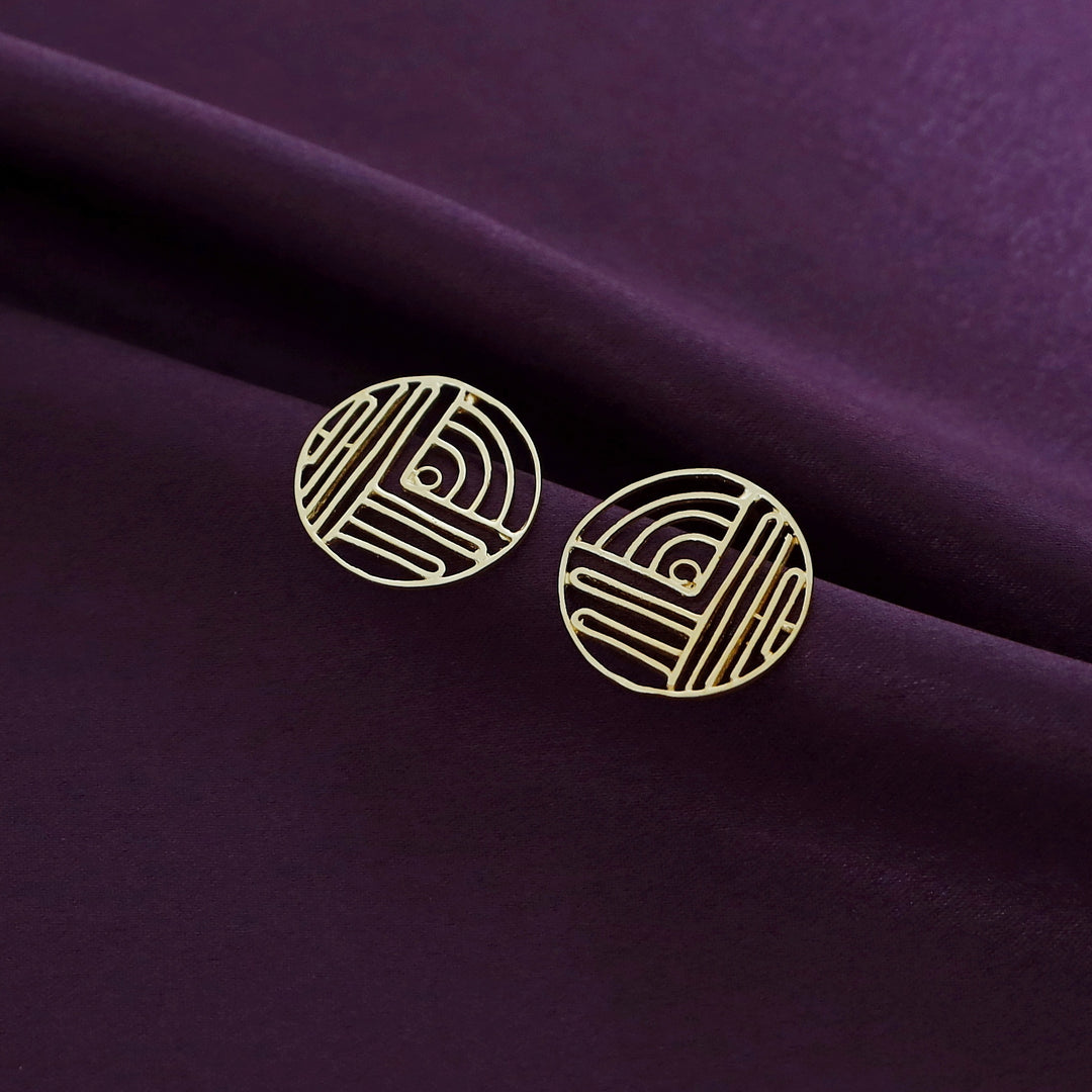 Golden Geometric Circle Earring