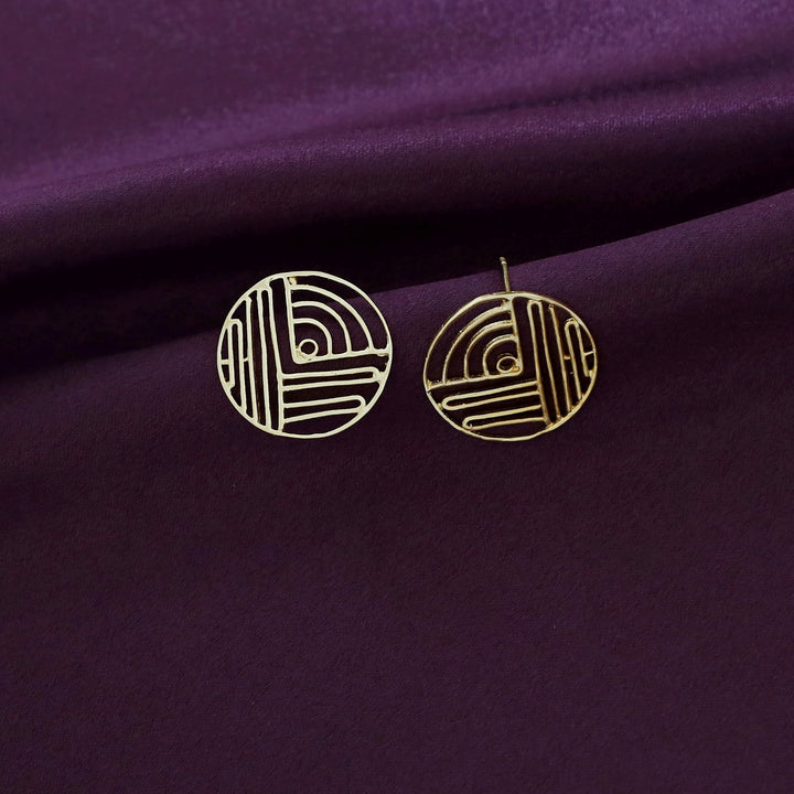 Golden Geometric Circle Earring