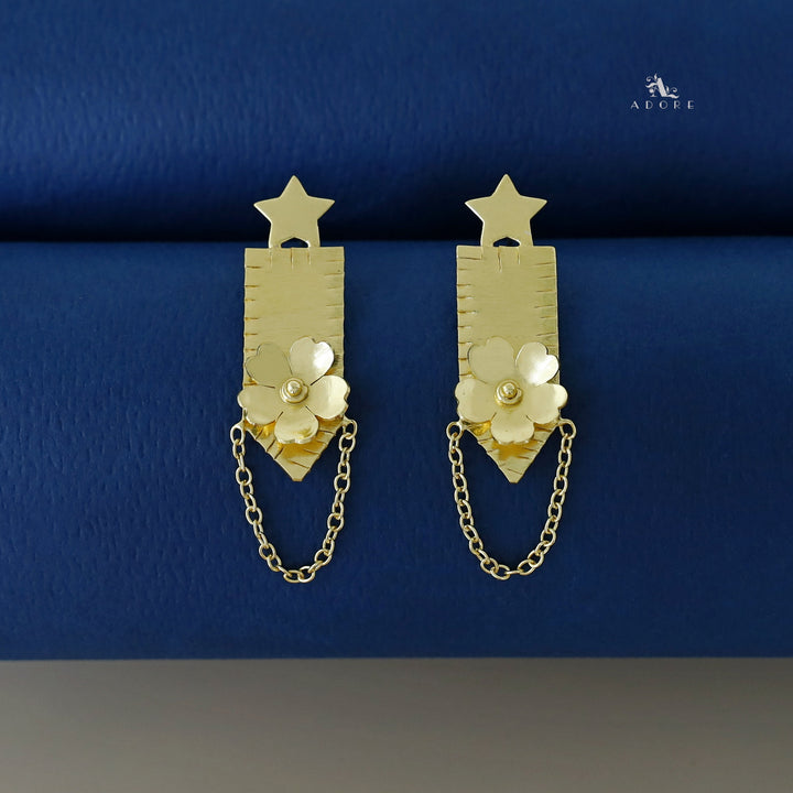 Golden Star Rectangle And Flower Earring