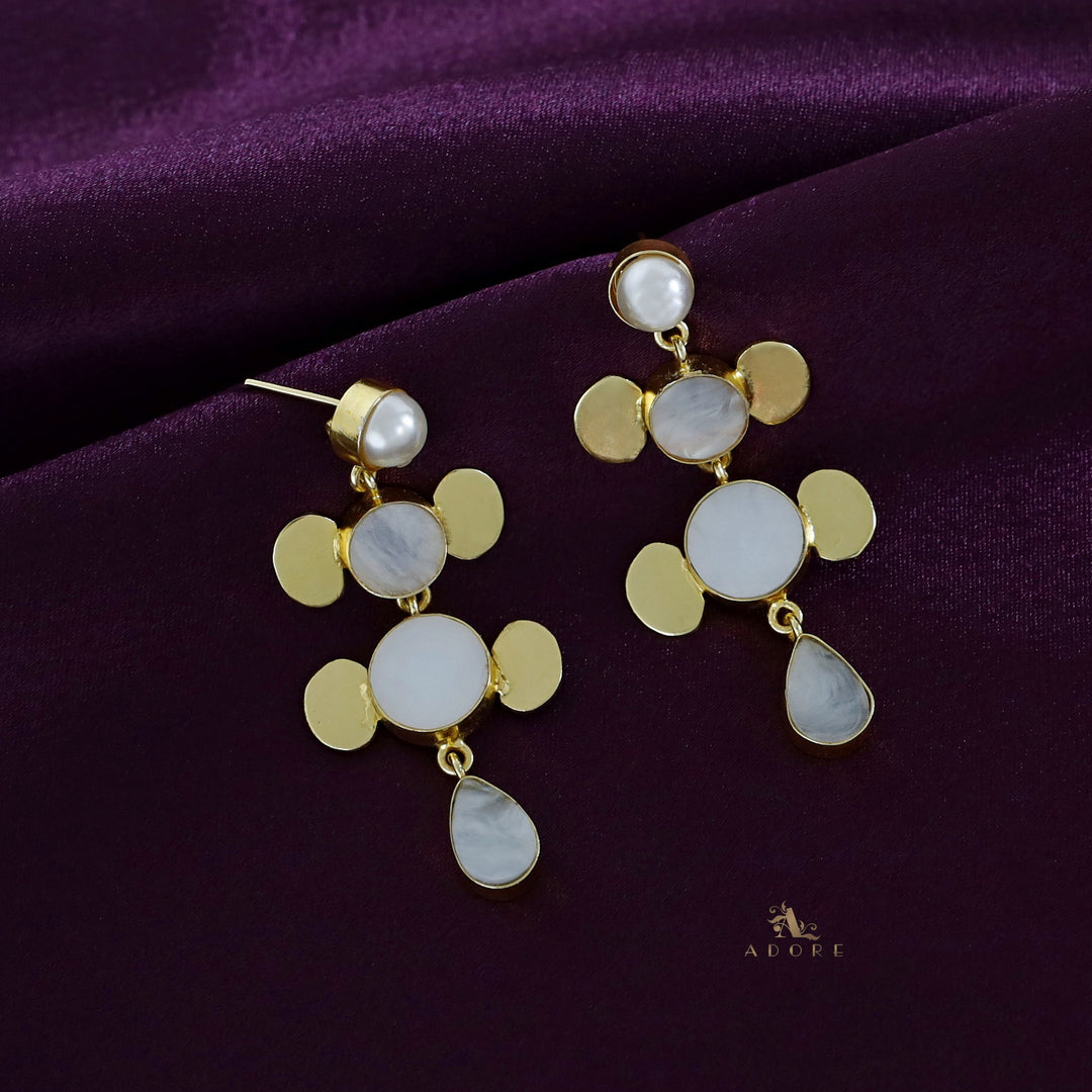 Yarah Golden Dual Circle + Drop MOP And Pearl Earring