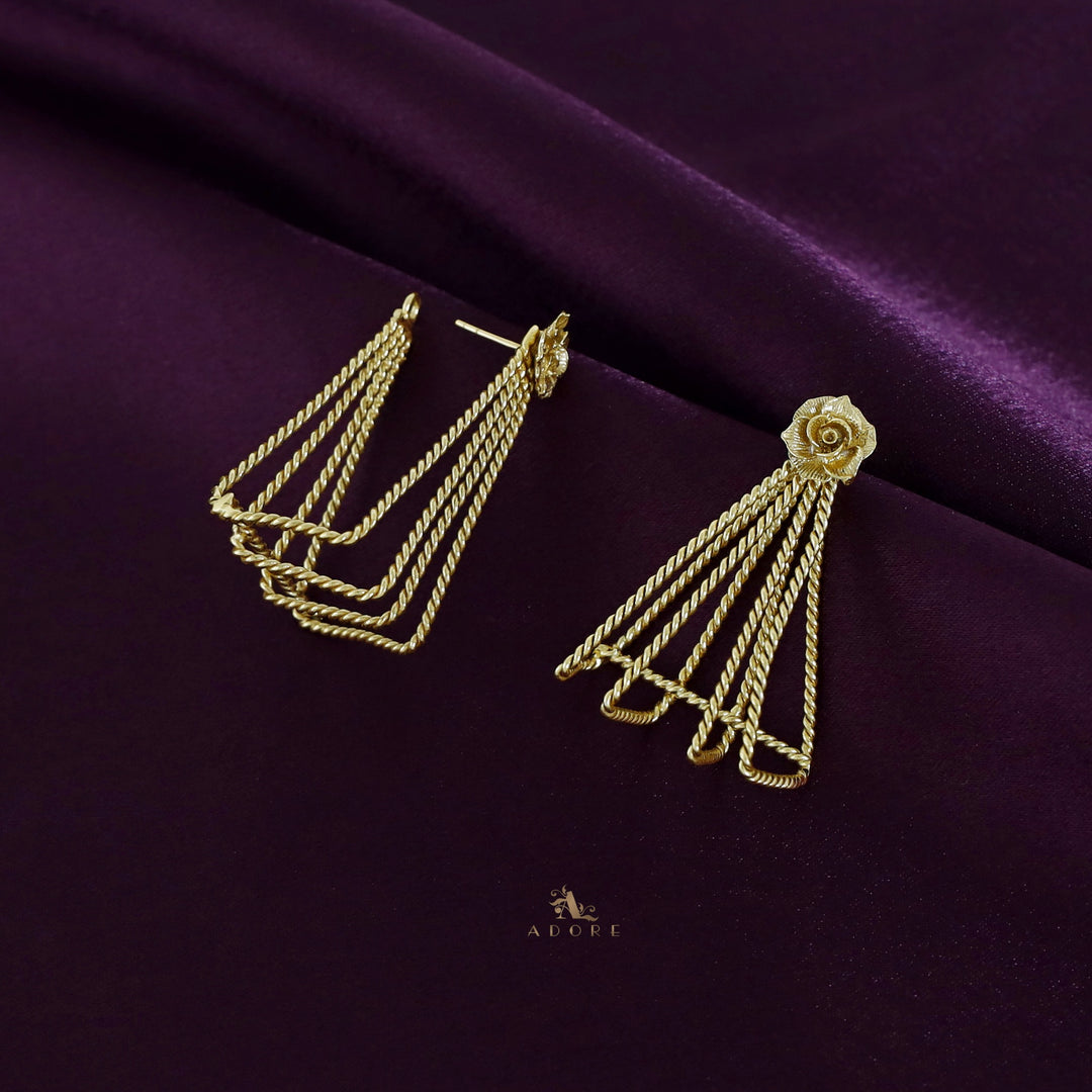 Golden Twisted Triangle And Flower Earring