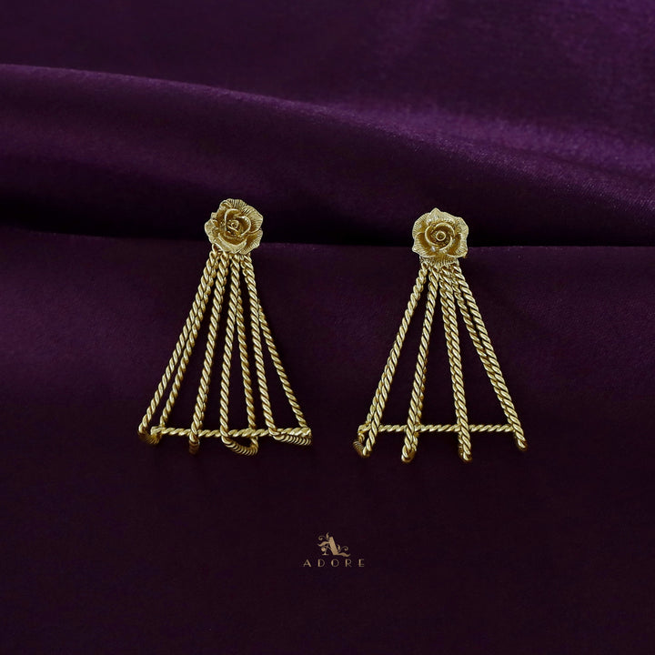 Golden Twisted Triangle And Flower Earring