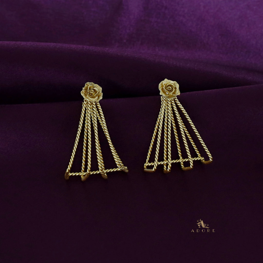 Golden Twisted Triangle And Flower Earring