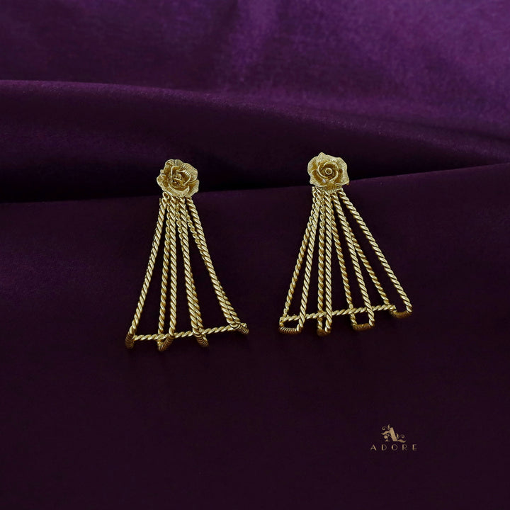 Golden Twisted Triangle And Flower Earring