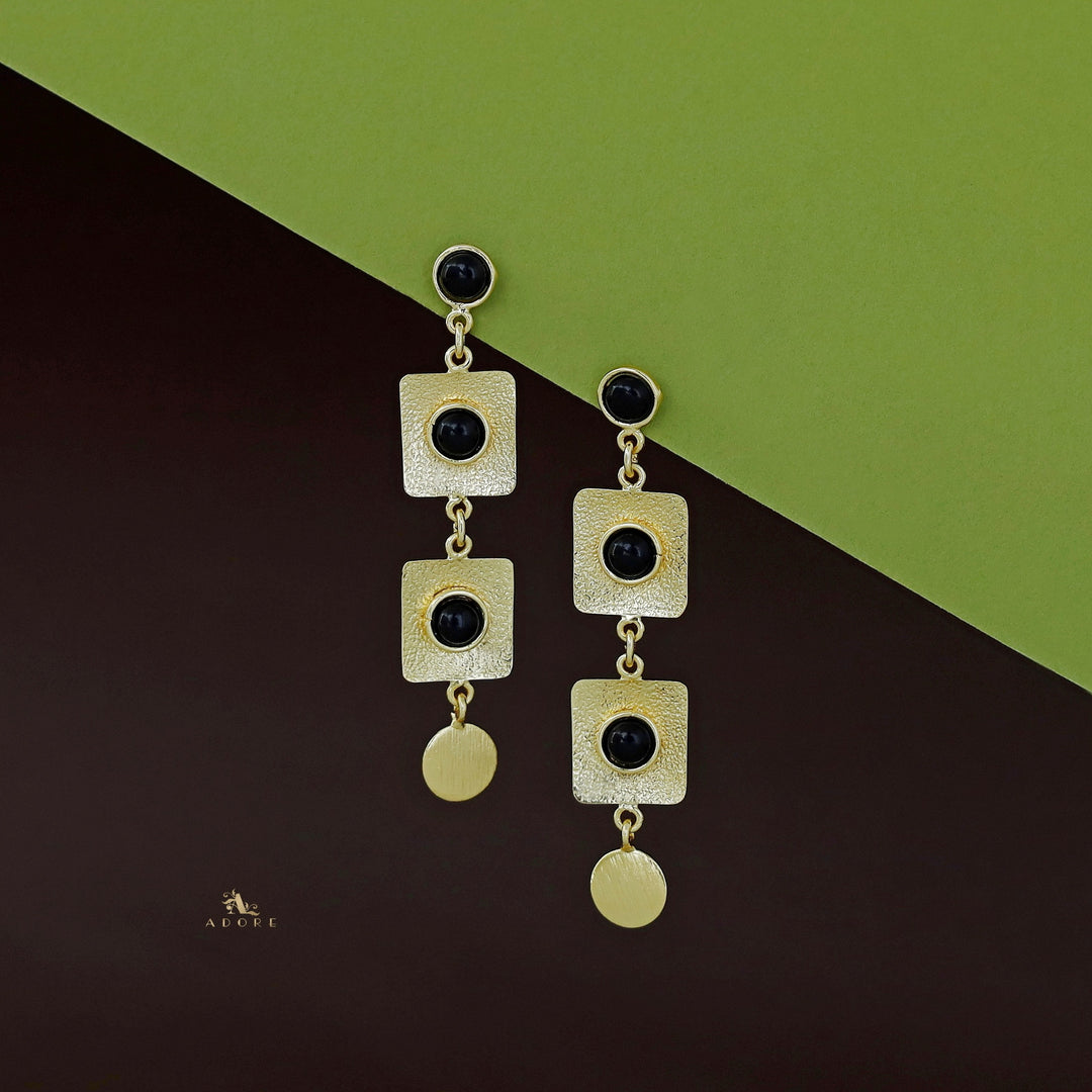 Narmada Glossy Golden Textured Square + Circle Earring