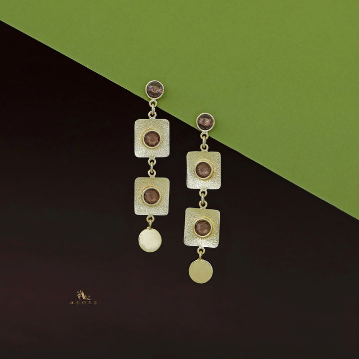 Narmada Glossy Golden Textured Square + Circle Earring