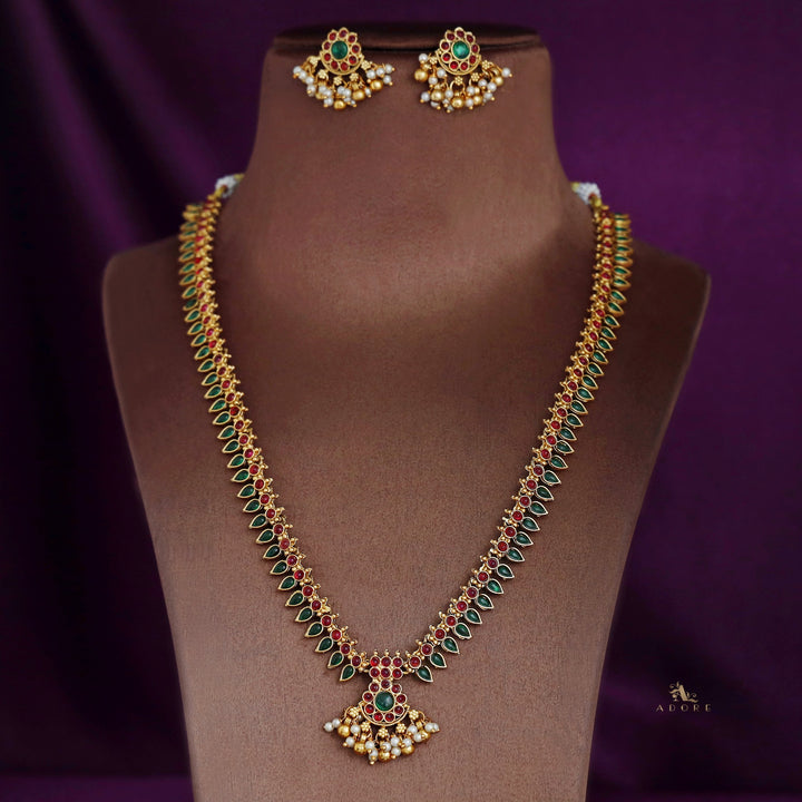 Uttara Floral Palakka Long Neckpiece With Earring