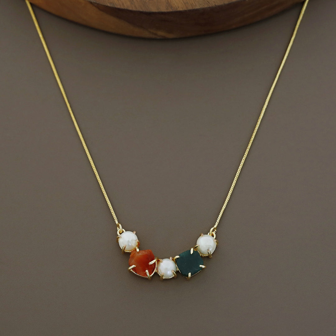 Tri Pearl Raw Stone Neckpiece