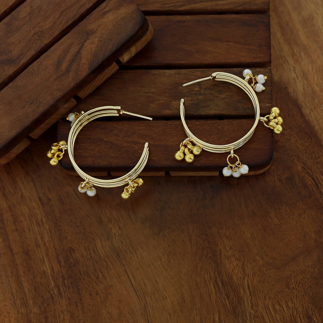 Golden 3 Layer Ghungroo Cluster Pearl Hoop