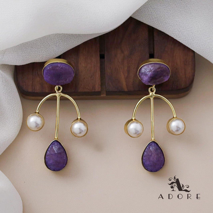 Dyed Stone Golden Anchor Dual Pearl Earring