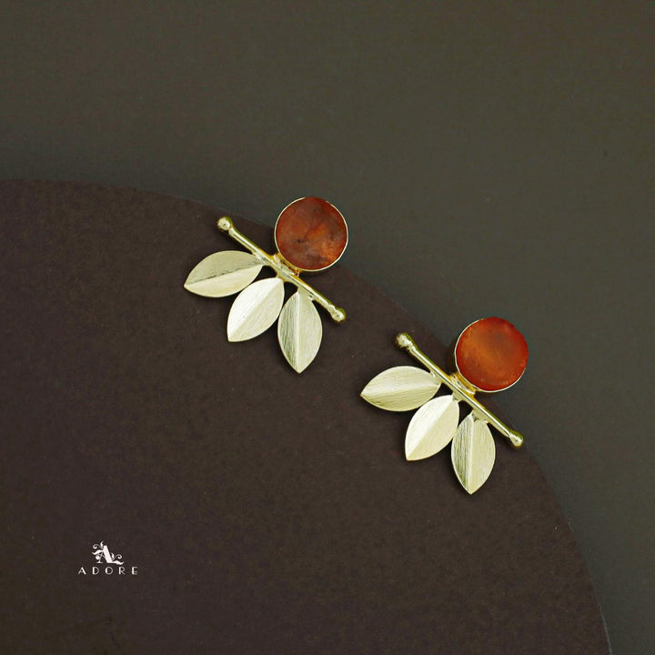 Tri Leaf Raw Stone Earring