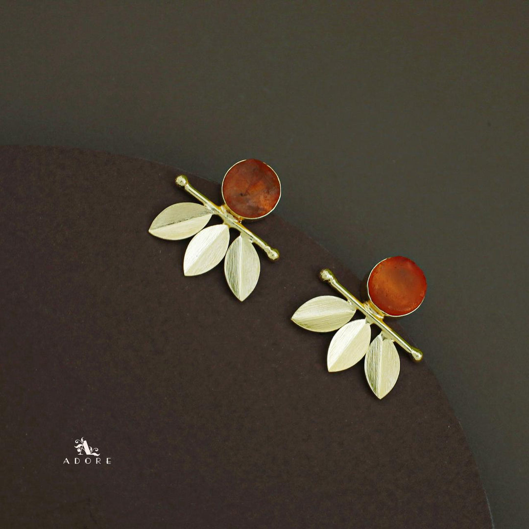 Tri Leaf Raw Stone Earring