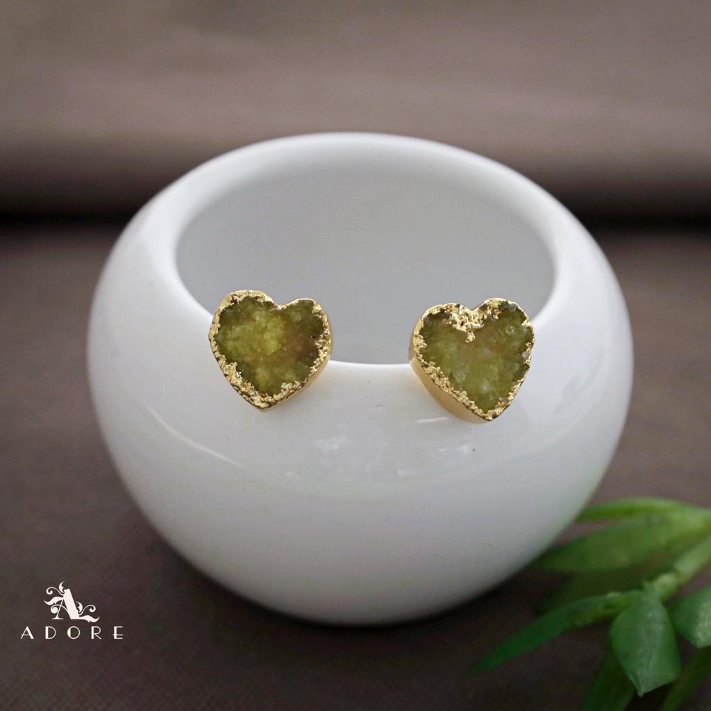 Golden Electro Plated Druzy Heart Stud