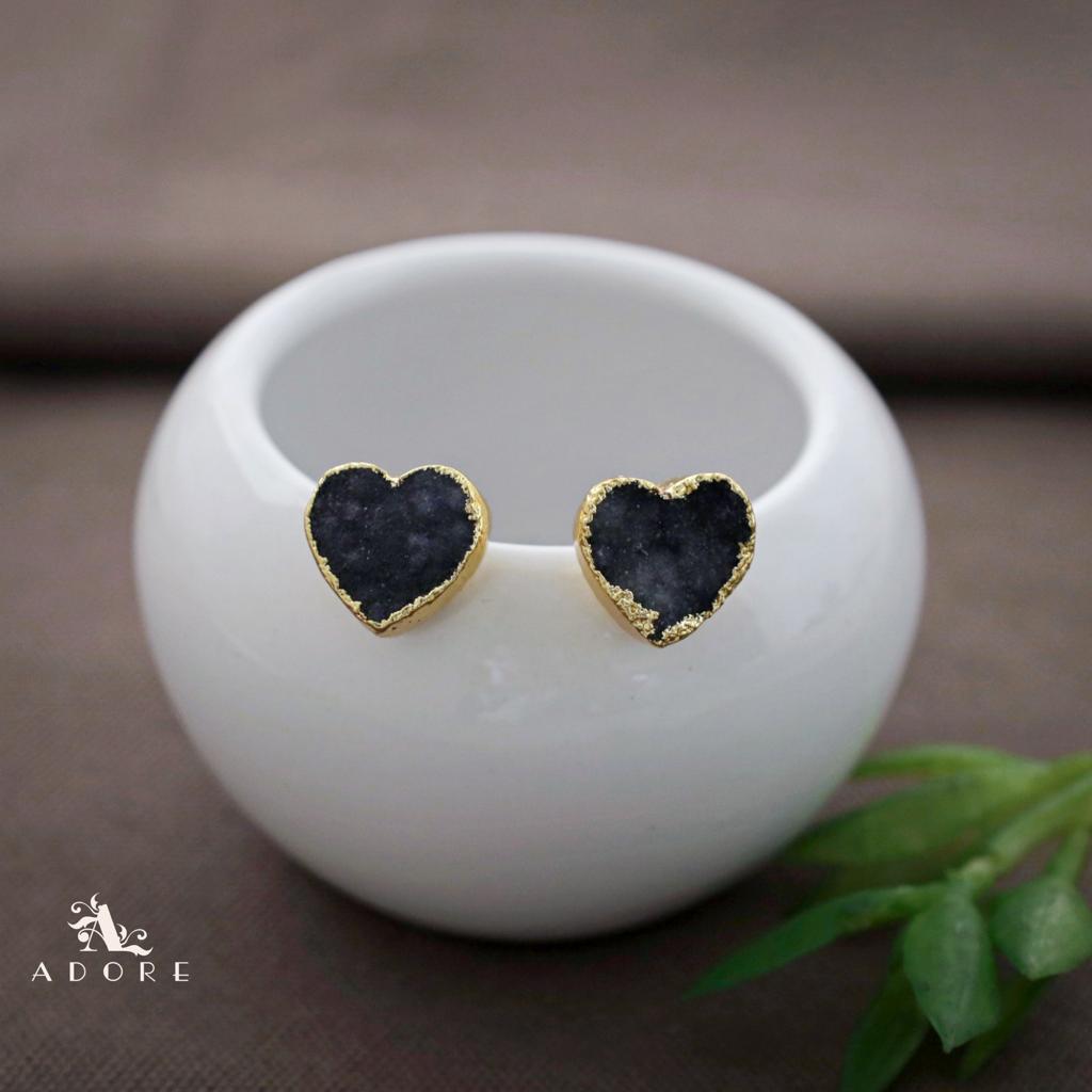 Golden Electro Plated Druzy Heart Stud