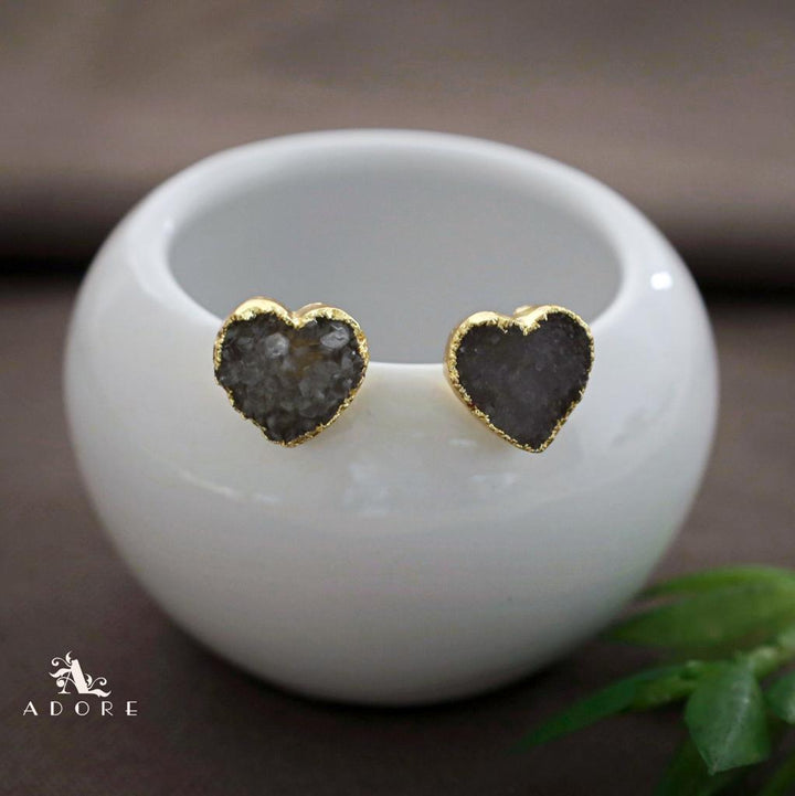 Golden Electro Plated Druzy Heart Stud