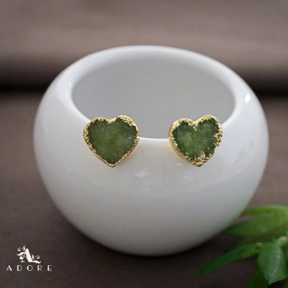 Golden Electro Plated Druzy Heart Stud