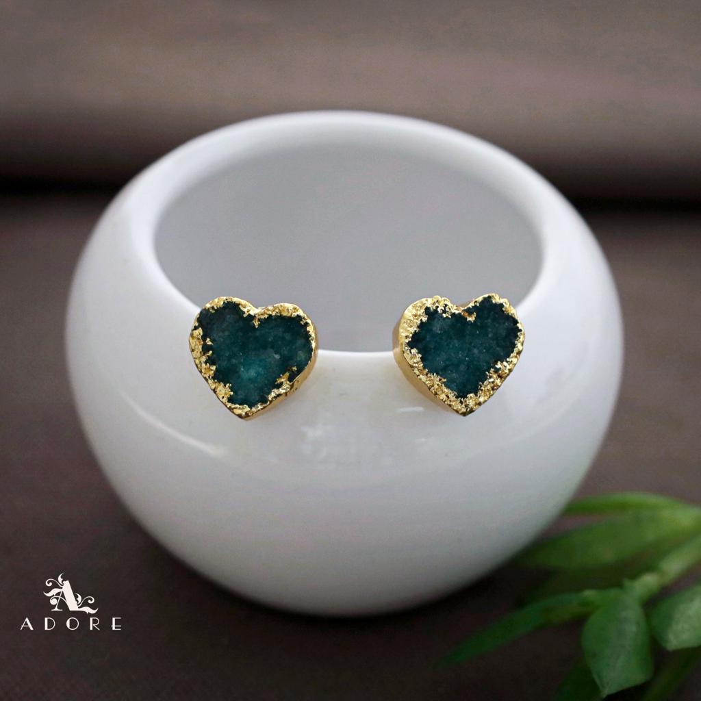 Golden Electro Plated Druzy Heart Stud