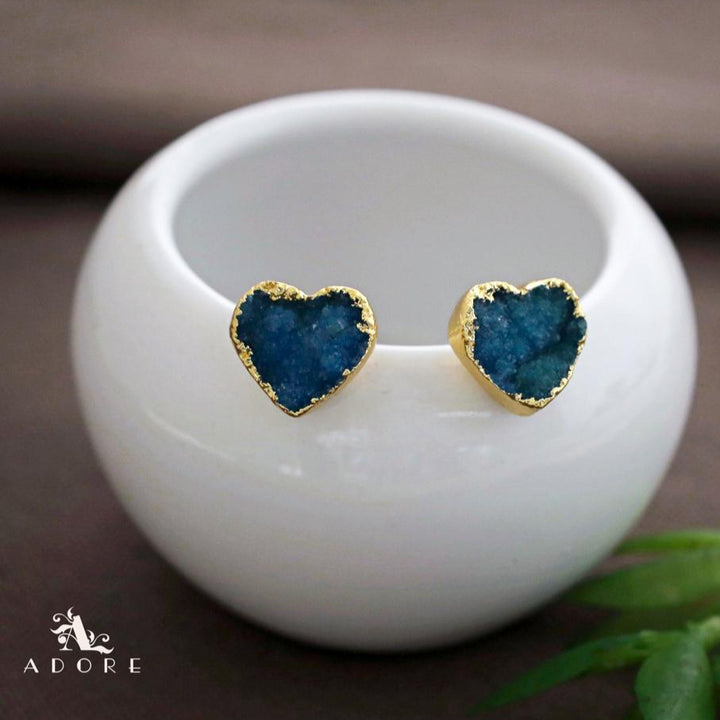 Golden Electro Plated Druzy Heart Stud