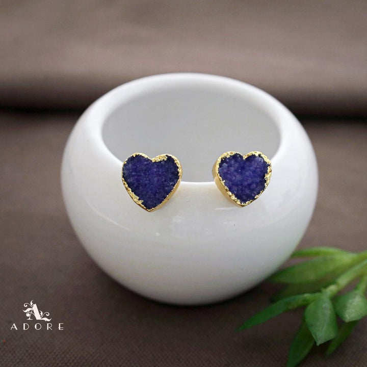 Golden Electro Plated Druzy Heart Stud