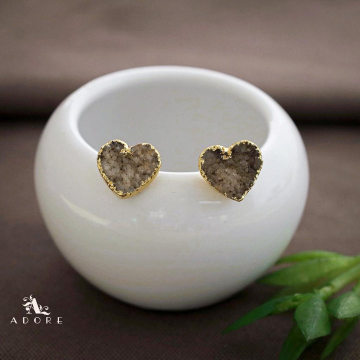 Golden Electro Plated Druzy Heart Stud