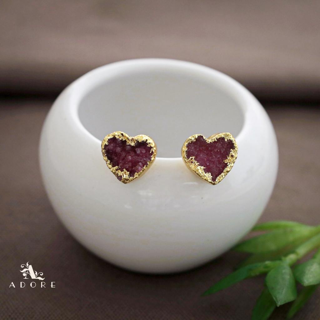 Golden Electro Plated Druzy Heart Stud