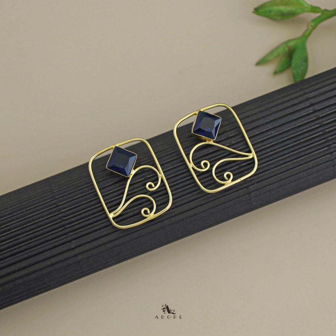 Golden Rectangle Vine Glossy Stone Earring