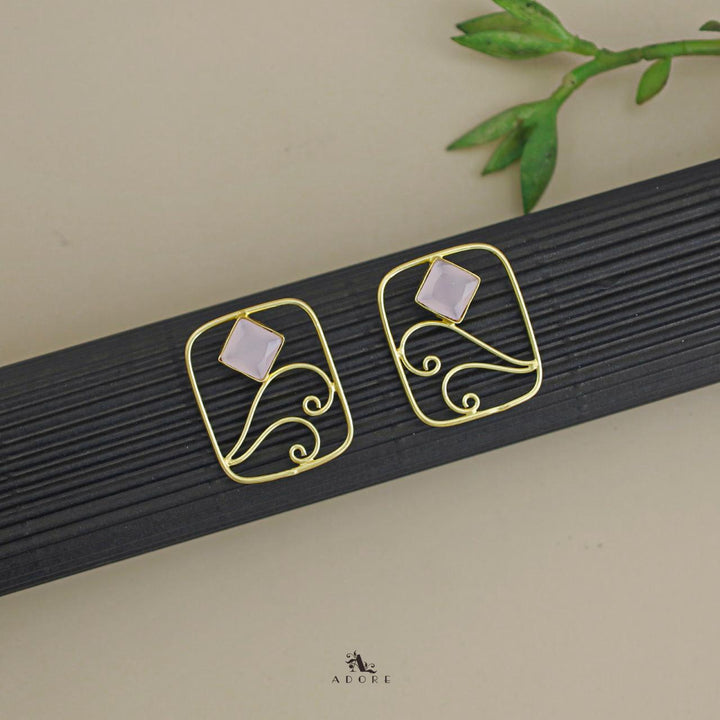 Golden Rectangle Vine Glossy Stone Earring