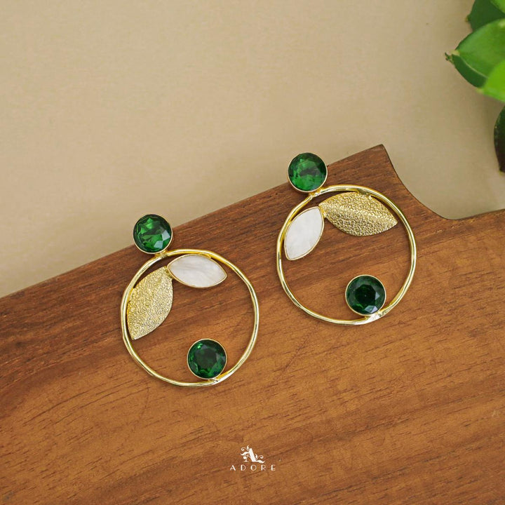 Textured Leaf MOP Glossy Round Earring