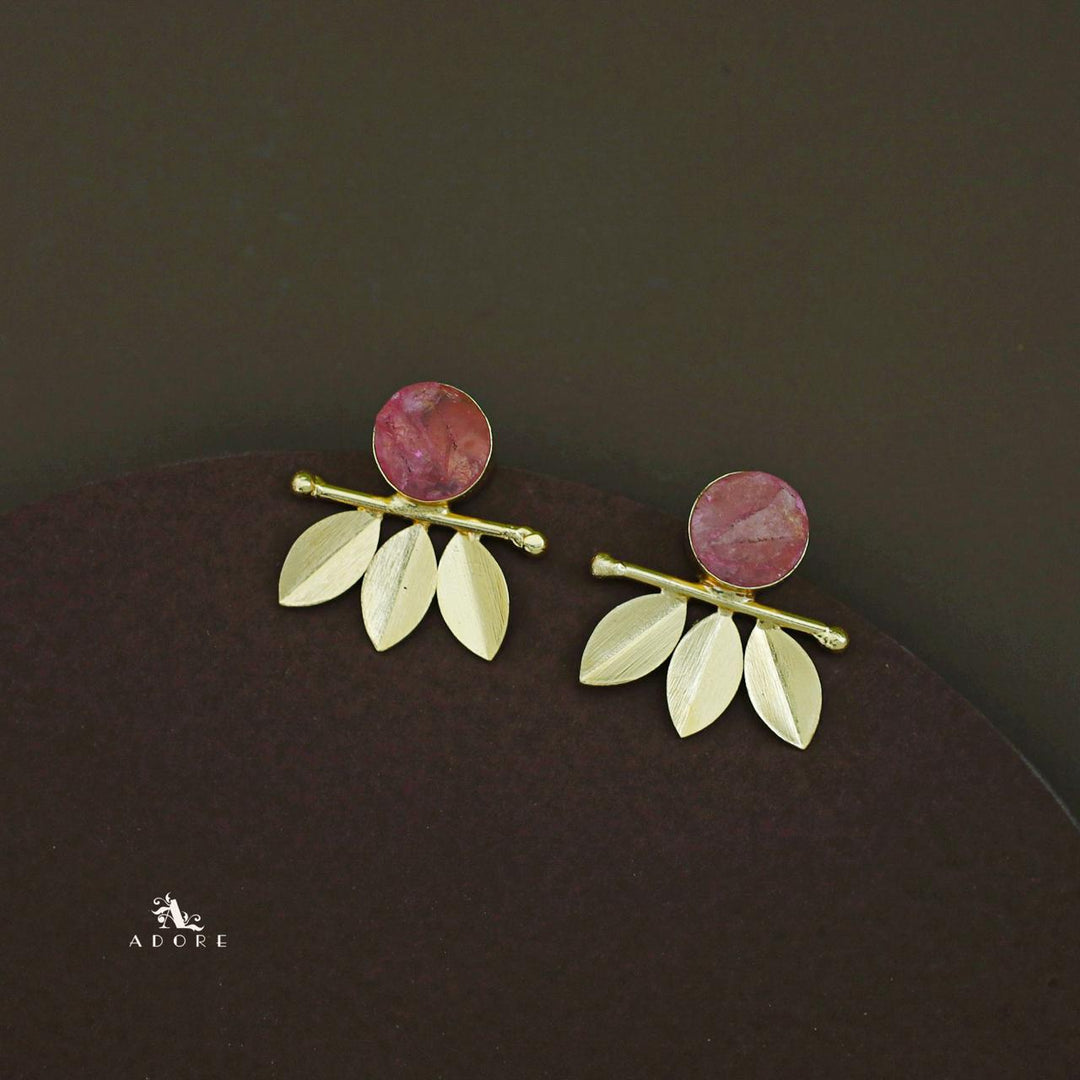 Tri Leaf Raw Stone Earring