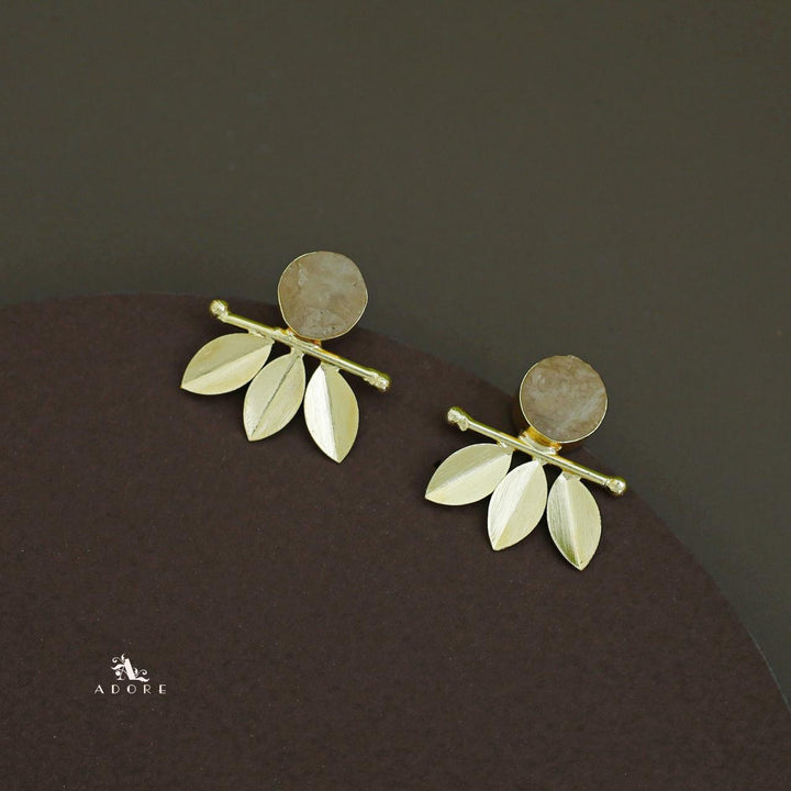 Tri Leaf Raw Stone Earring