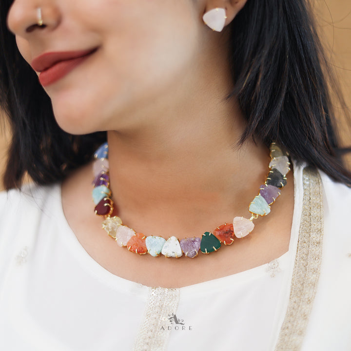 Rithvika Multicolour Raw Stone Neckpiece With Stud