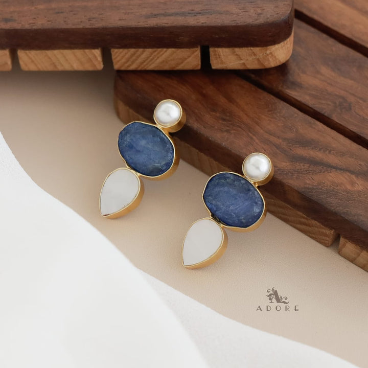 Oval Dyed Stone MOP + Pearl Earring