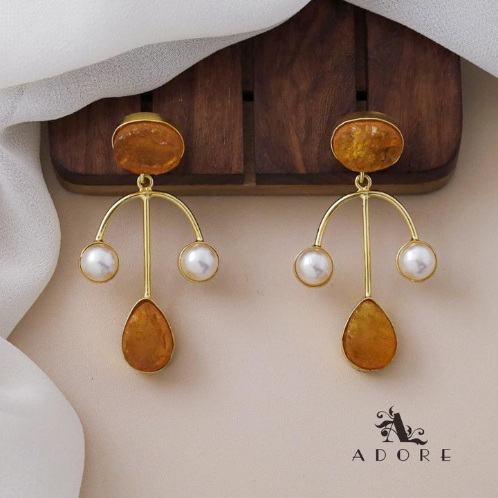 Dyed Stone Golden Anchor Dual Pearl Earring