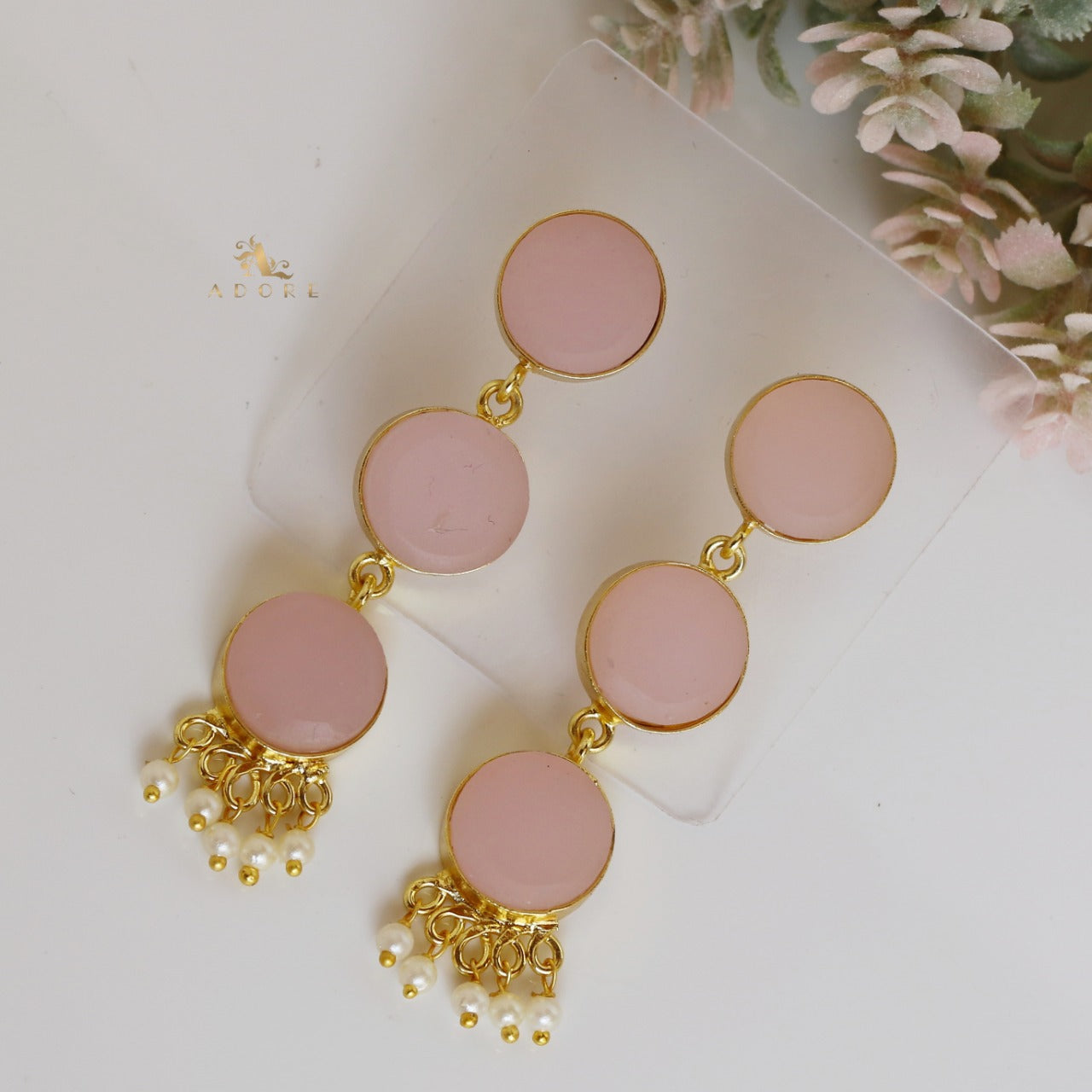 Semi Precious Stone Earrings,Gold Plated Peach Earrings,Raw Stone Peach Earrings,Peach Earrings Stone, Raw Stone, hot Gift For Her, Gift For Mom