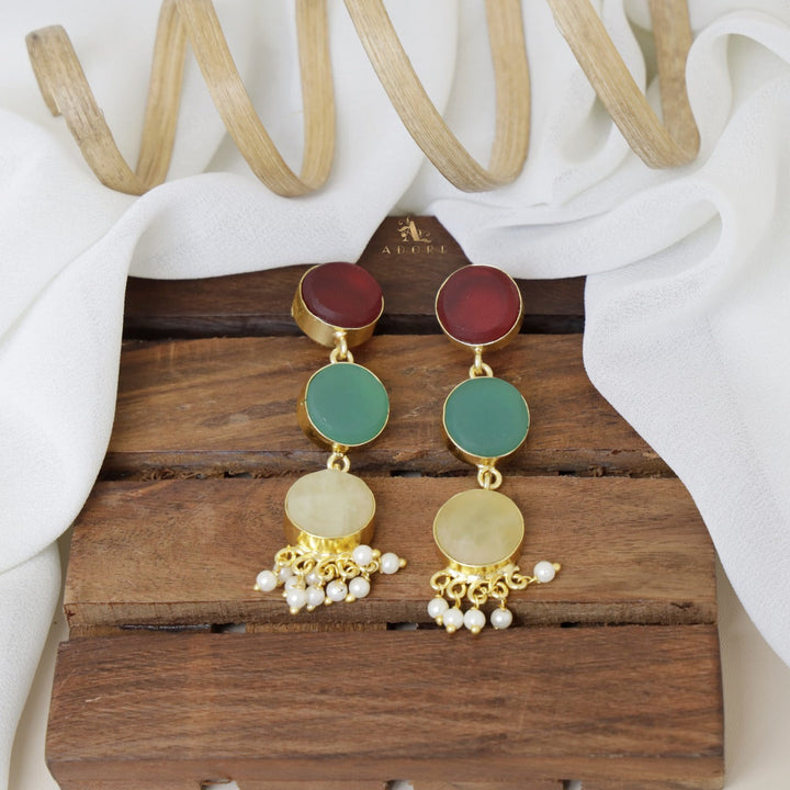 Three Step Raw Stone Earrings