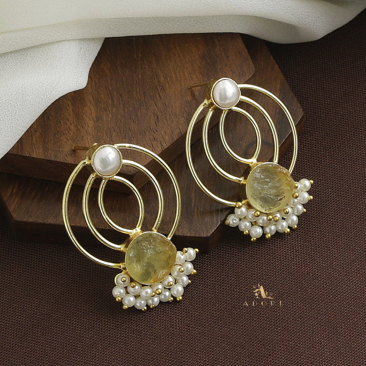 Elviya Raw Stone Cluster Pearl Circle Earring