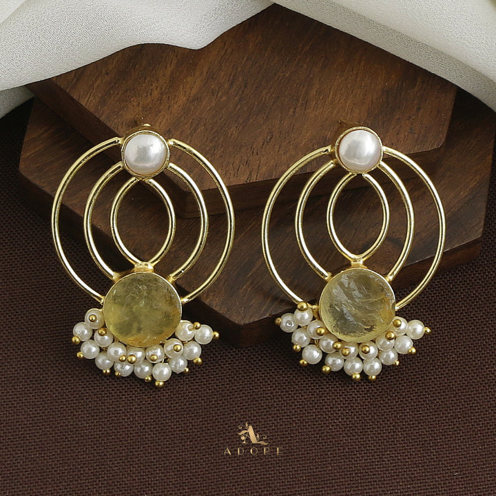 Elviya Raw Stone Cluster Pearl Circle Earring