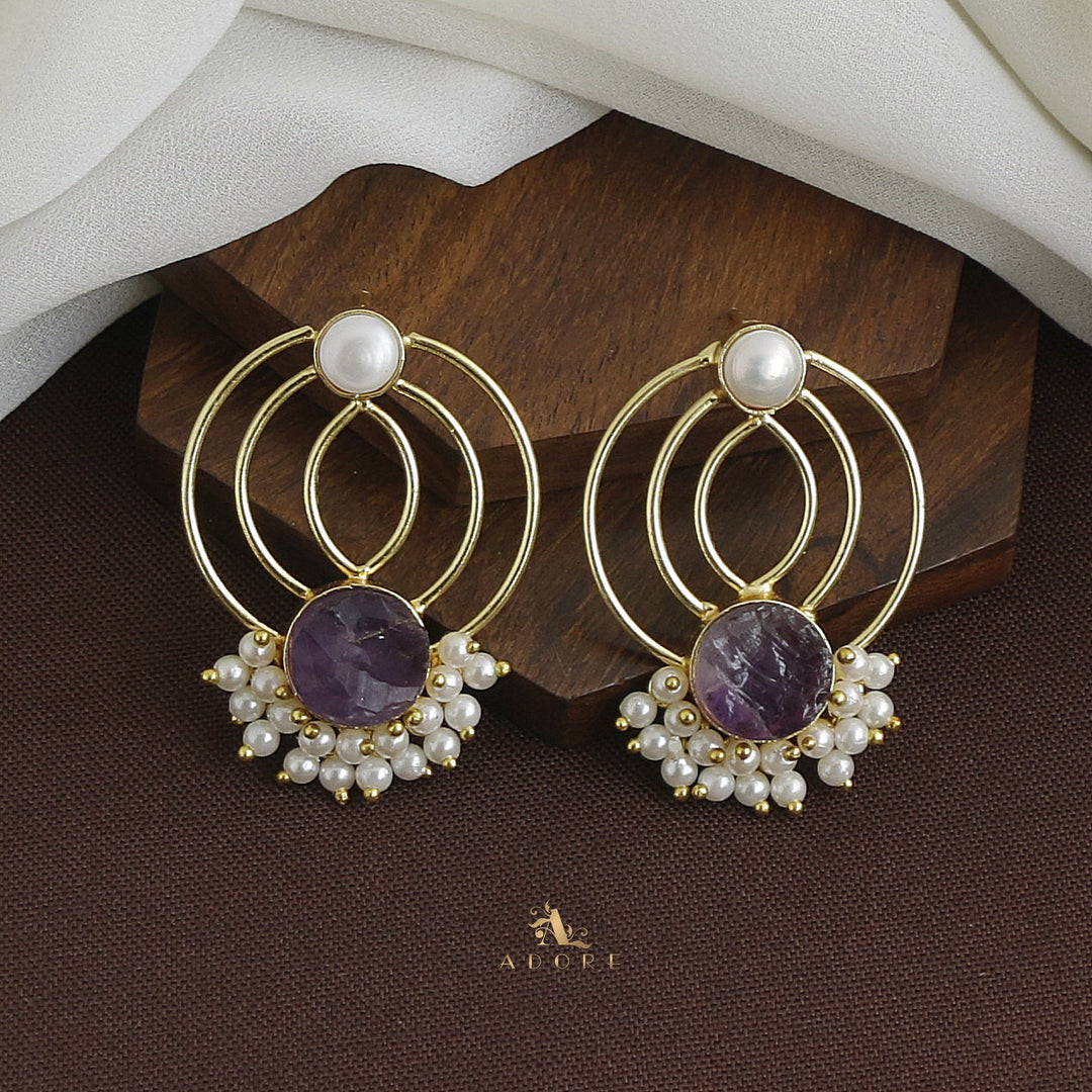 Elviya Raw Stone Cluster Pearl Circle Earring