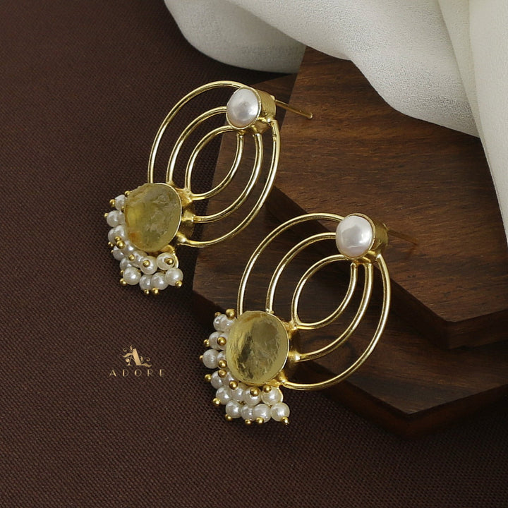 Elviya Raw Stone Cluster Pearl Circle Earring