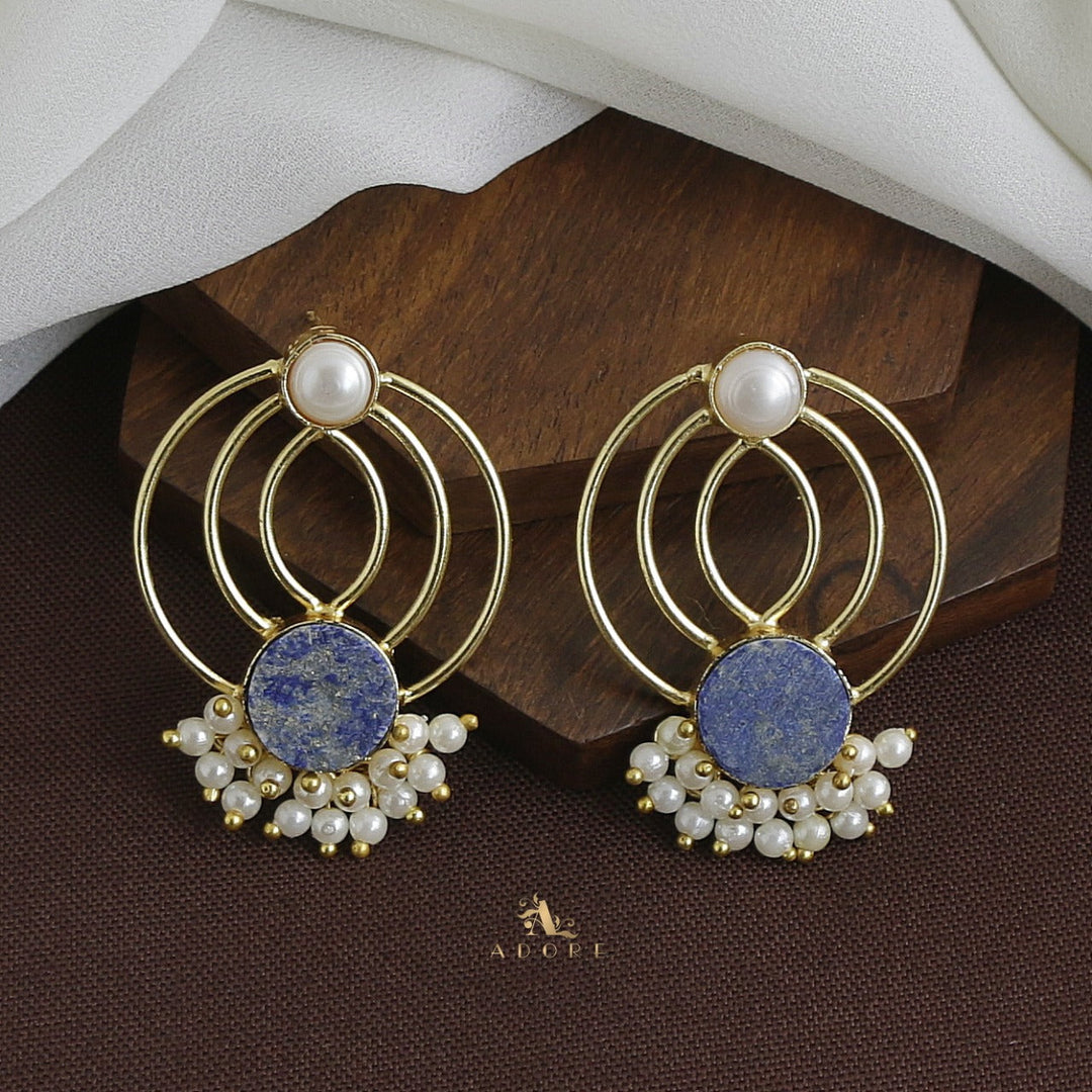 Elviya Raw Stone Cluster Pearl Circle Earring