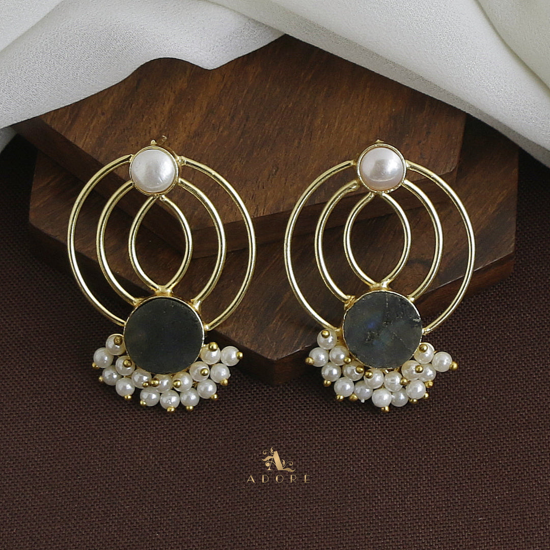 Elviya Raw Stone Cluster Pearl Circle Earring