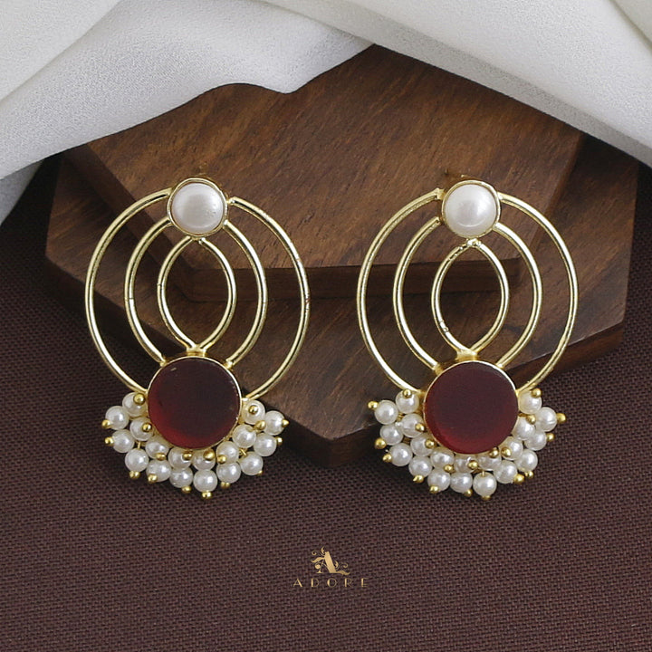 Elviya Raw Stone Cluster Pearl Circle Earring