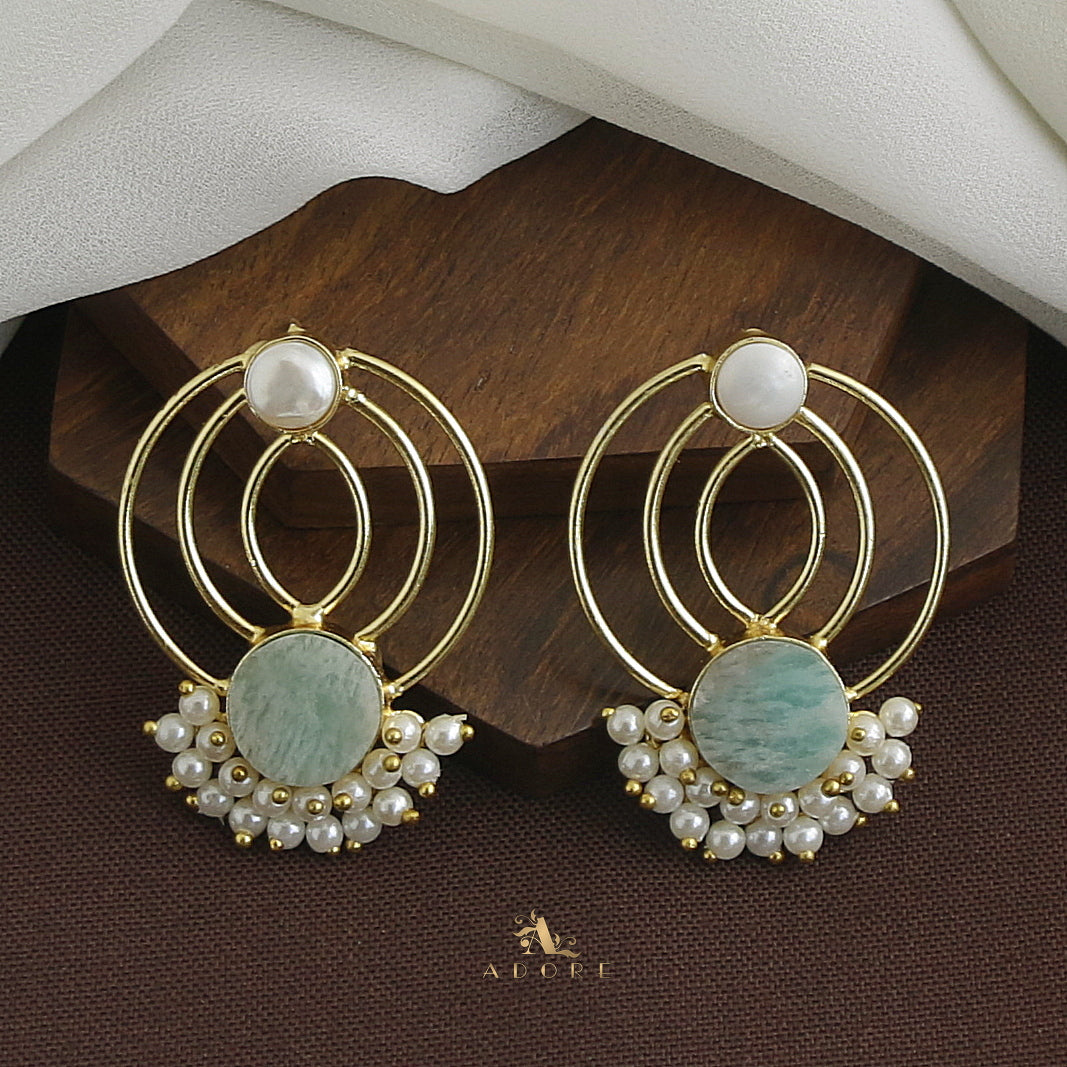 Elviya Raw Stone Cluster Pearl Circle Earring