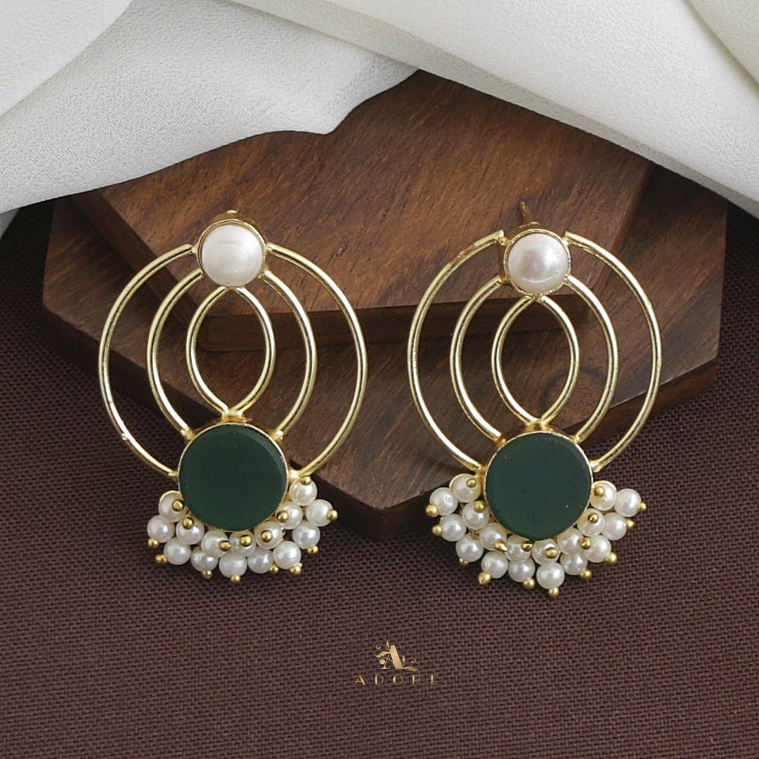 Elviya Raw Stone Cluster Pearl Circle Earring