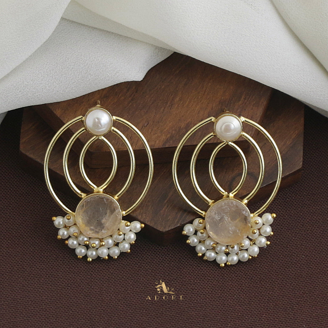 Elviya Raw Stone Cluster Pearl Circle Earring